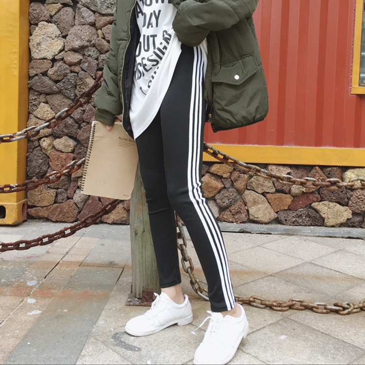 韓國秋冬款時尚百搭三道扛休閑褲長褲修身顯瘦打底褲女外穿