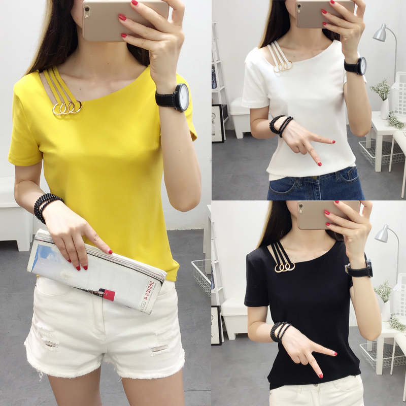 時尚T恤女短袖2017新款潮韓版修身顯瘦休閑心機上衣夏季體恤