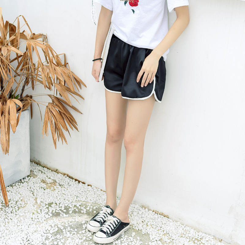 夏季新款女裝百搭寬松運動褲松緊腰雙杠基礎短褲闊腿褲熱褲