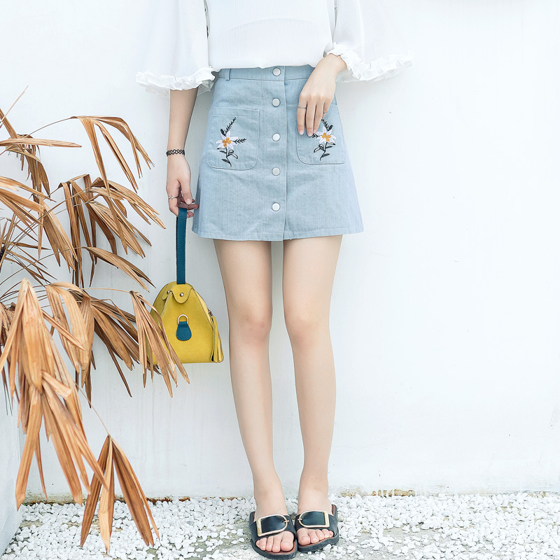 短裙女夏季新款高腰韓版百搭學生刺繡a字學院風牛仔半身裙潮