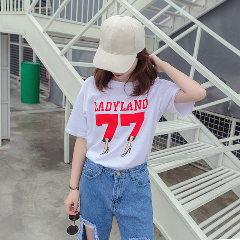 春夏季新款女裝時尚韓版字母印花圓領短袖寬松打底百搭T恤潮
