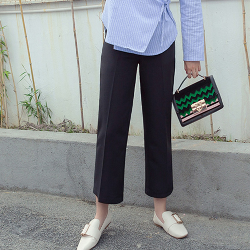 春裝新款女裝韓版寬松顯瘦休閑褲高腰直筒褲闊腿褲九分褲子潮