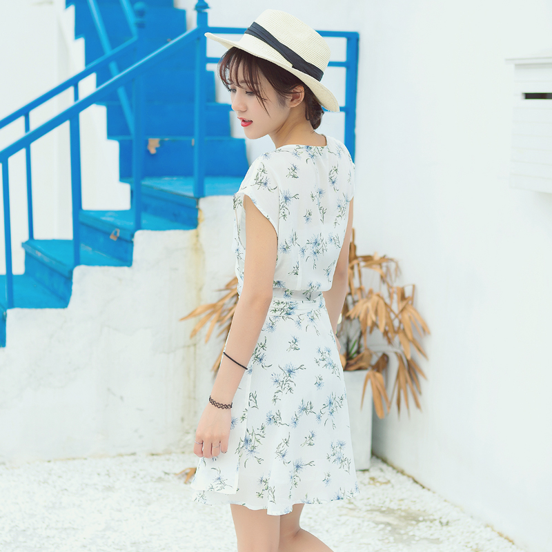 夏裝新款女裝韓版小清新碎花連衣裙潮中長款學生顯瘦收腰裙子